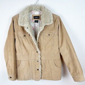 Vintage Y2K Northcrest Corduroy Pennylane Coat Tan Sherpa Boho Hippie Small